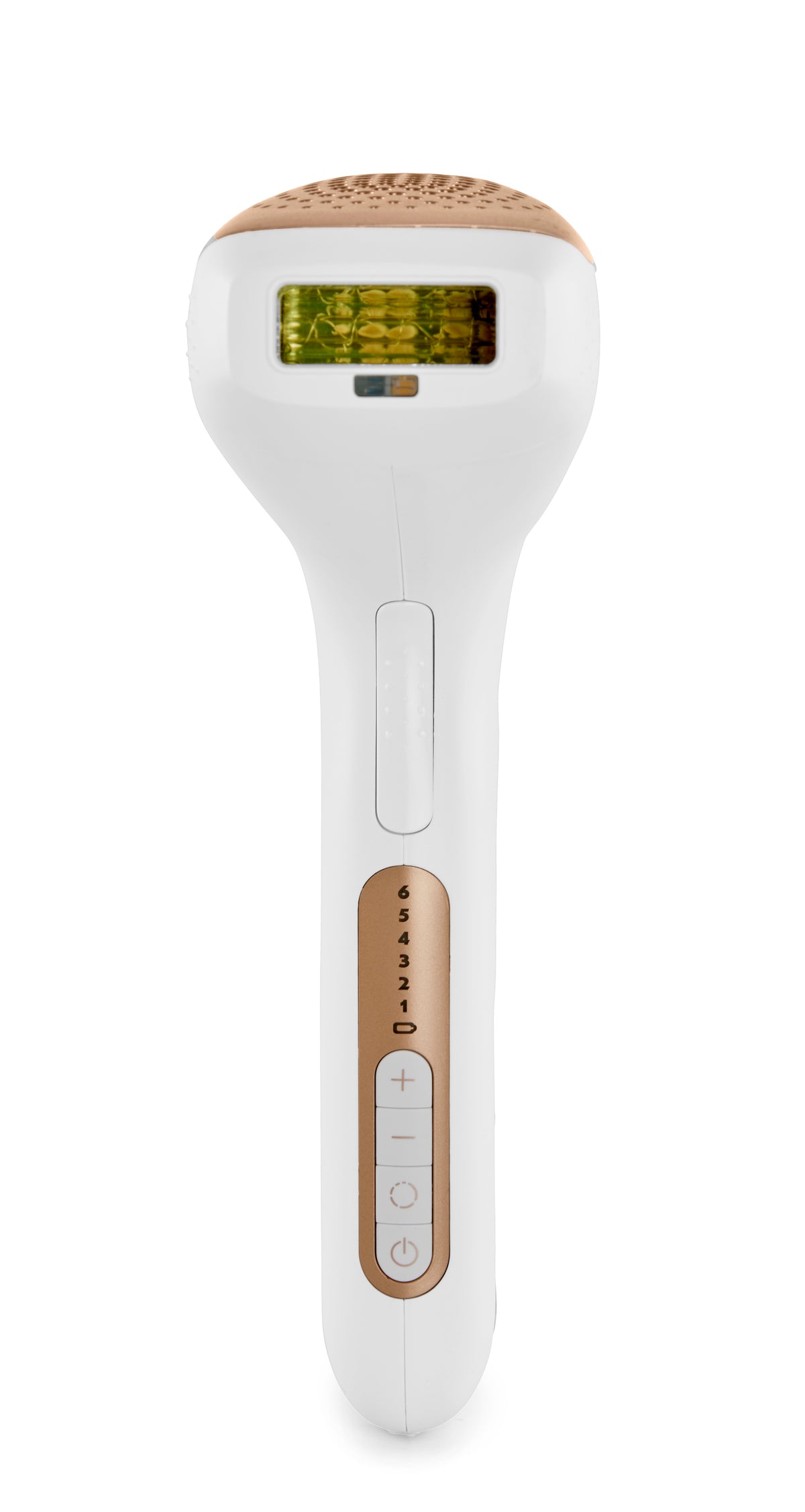 White and gold hair removal device on a white background